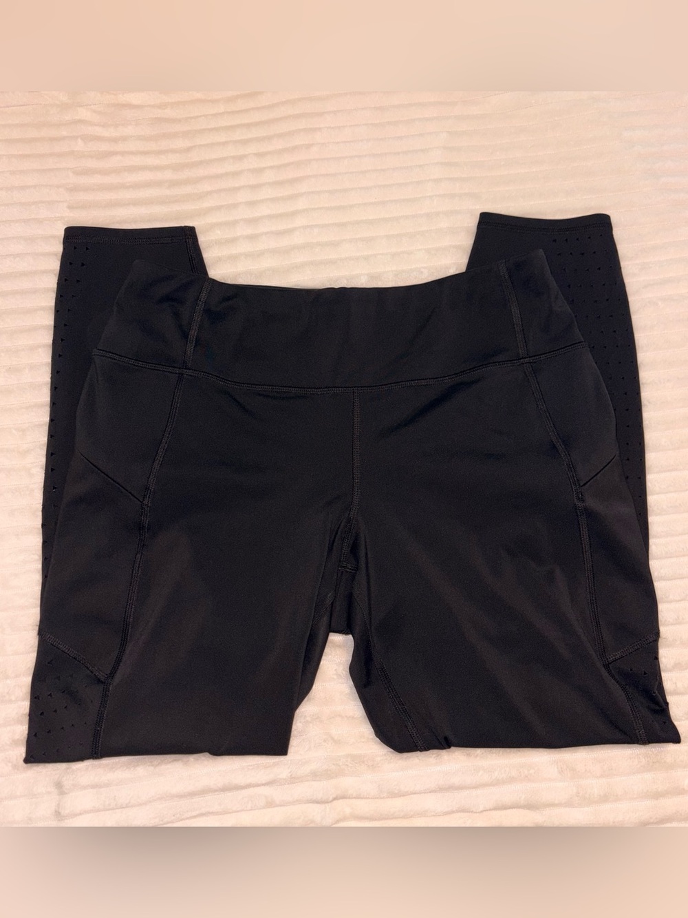 Athleta Black High-Waist Performance Leggings with Laser Cut Detail Size M